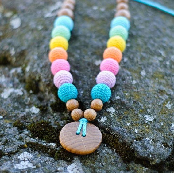 Kangura portabebés Collares KangarooCare de madera para porteo y lactancia Double Aqua Rainbow (Turquoise)