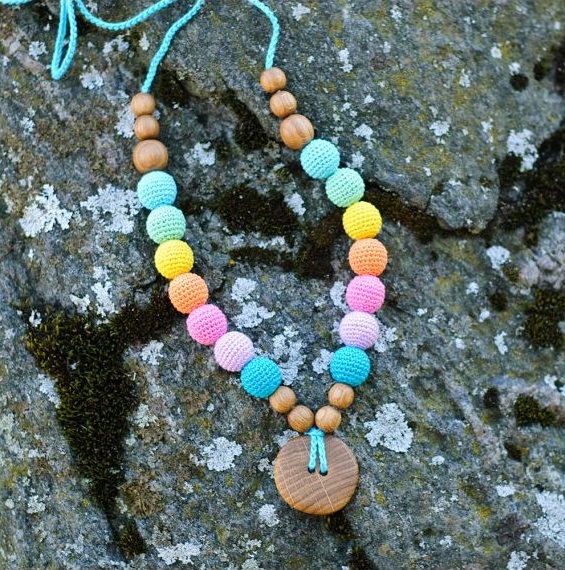 Kangura portabebés Collares KangarooCare de madera para porteo y lactancia Double Aqua Rainbow (Turquoise)