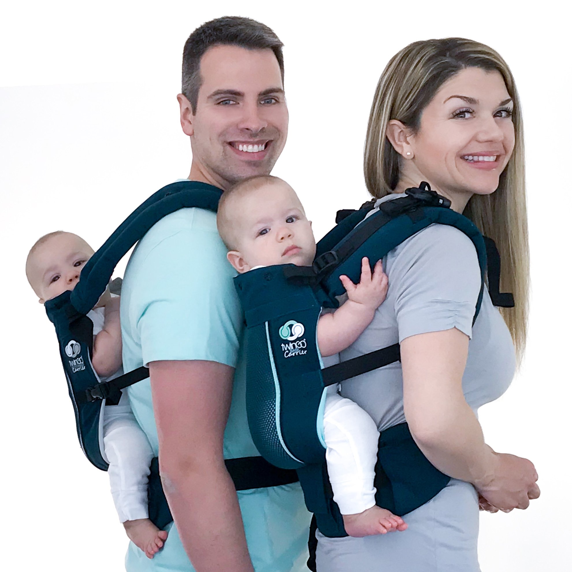 Kangura portabebés TwinGo Air ligera, Mochila Portabebés 3en1 gemelar Modern Teal