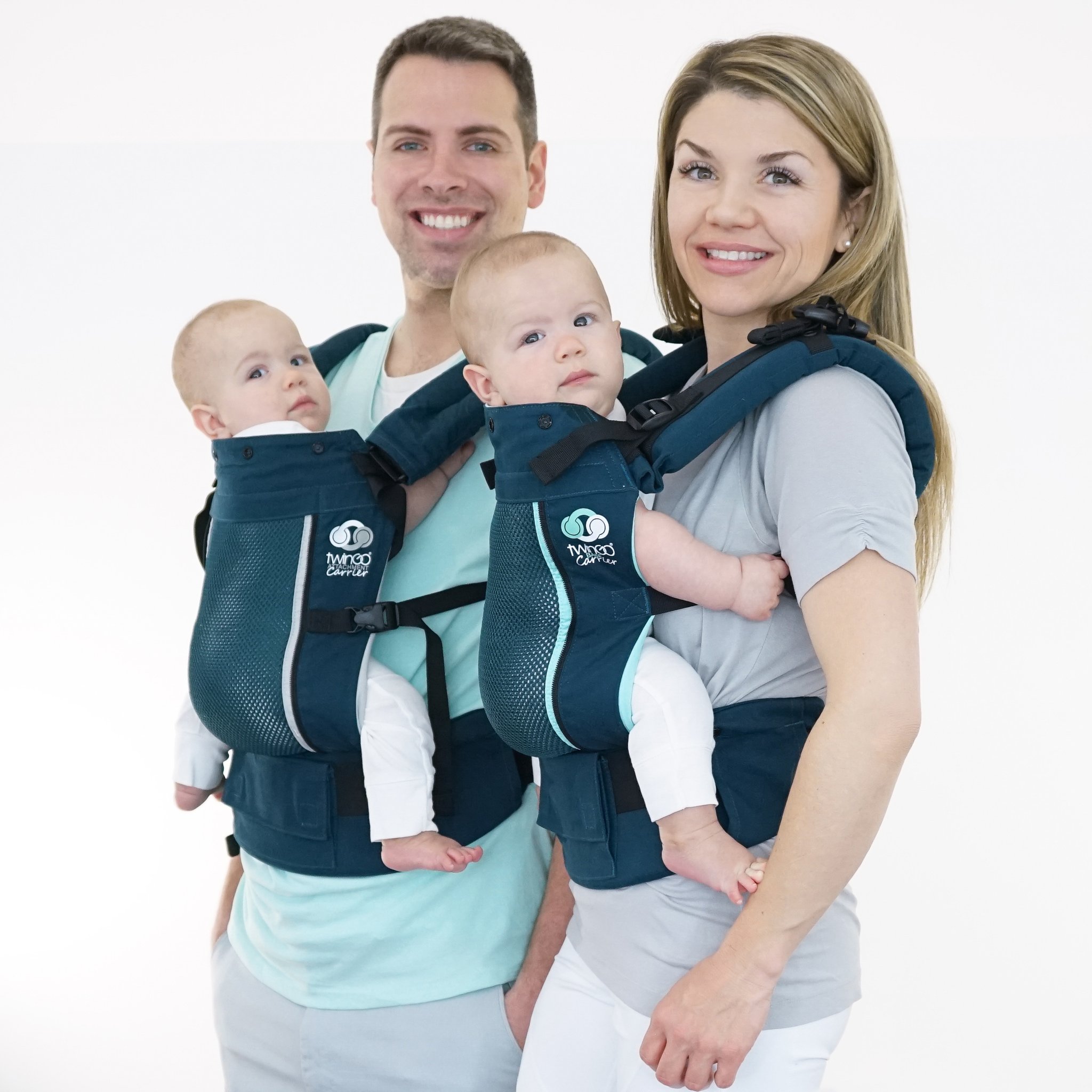 Kangura portabebés TwinGo Air ligera, Mochila Portabebés 3en1 gemelar Modern Teal