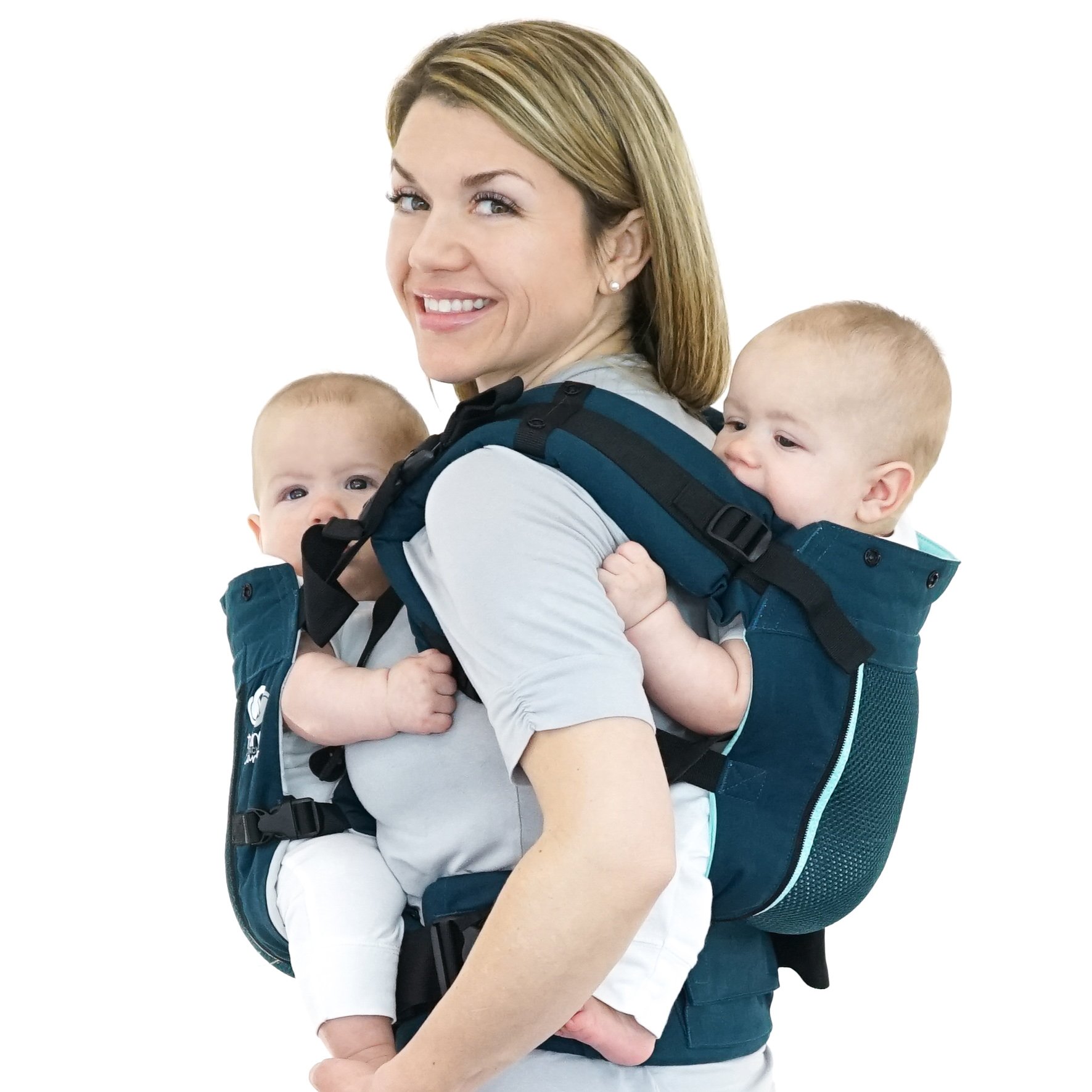 Kangura portabebés TwinGo Air ligera, Mochila Portabebés 3en1 gemelar Modern Teal